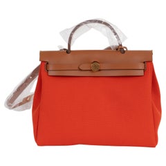 HERMES Orange Mecano Fauve Toile & Hunter leather HERBAG ZIP 31 RETROUNE Bag