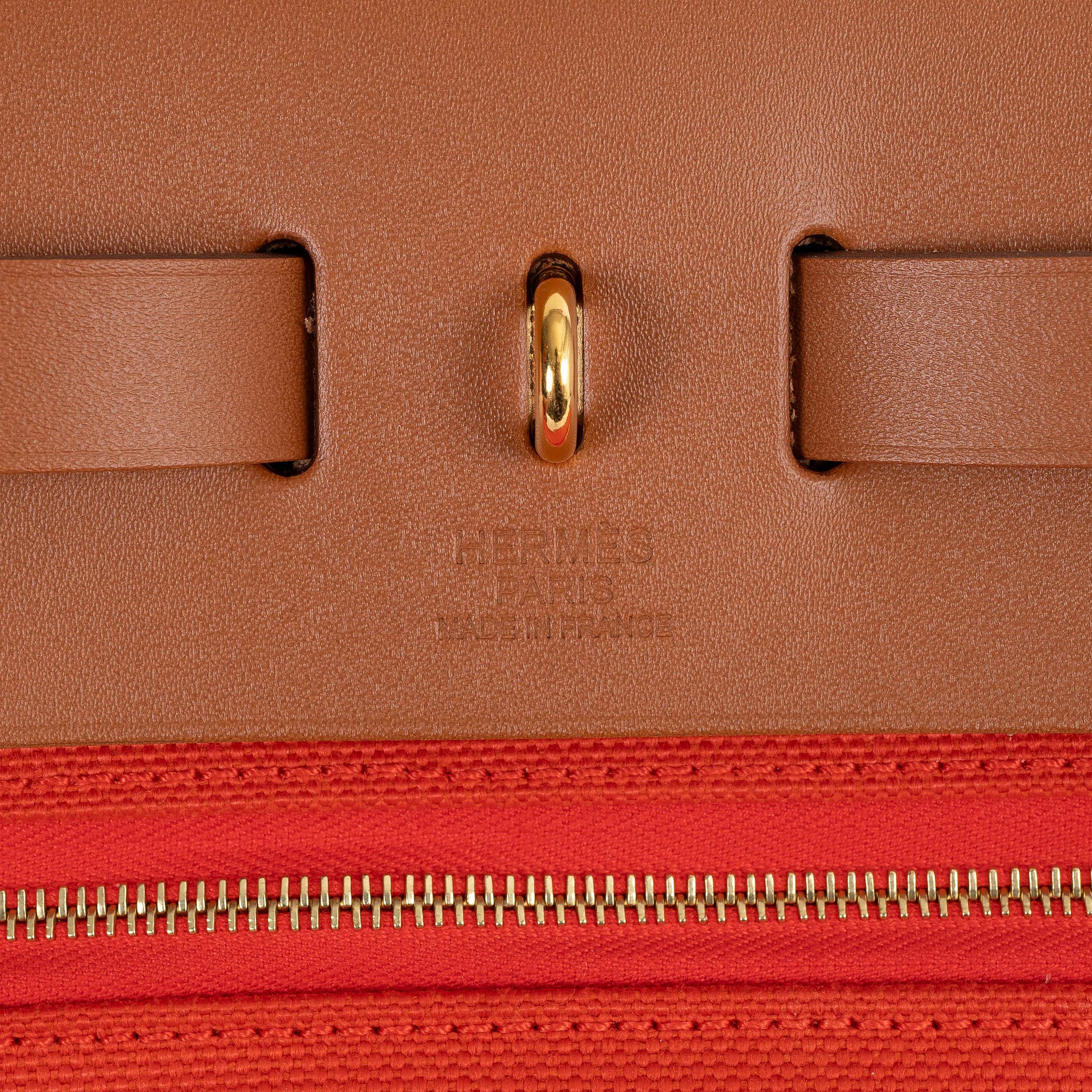 Borsa HERMES arancione Mecano Fauve Toile e pelle Hunter HERBAG ZIP 31 RETROUNE in vendita 2