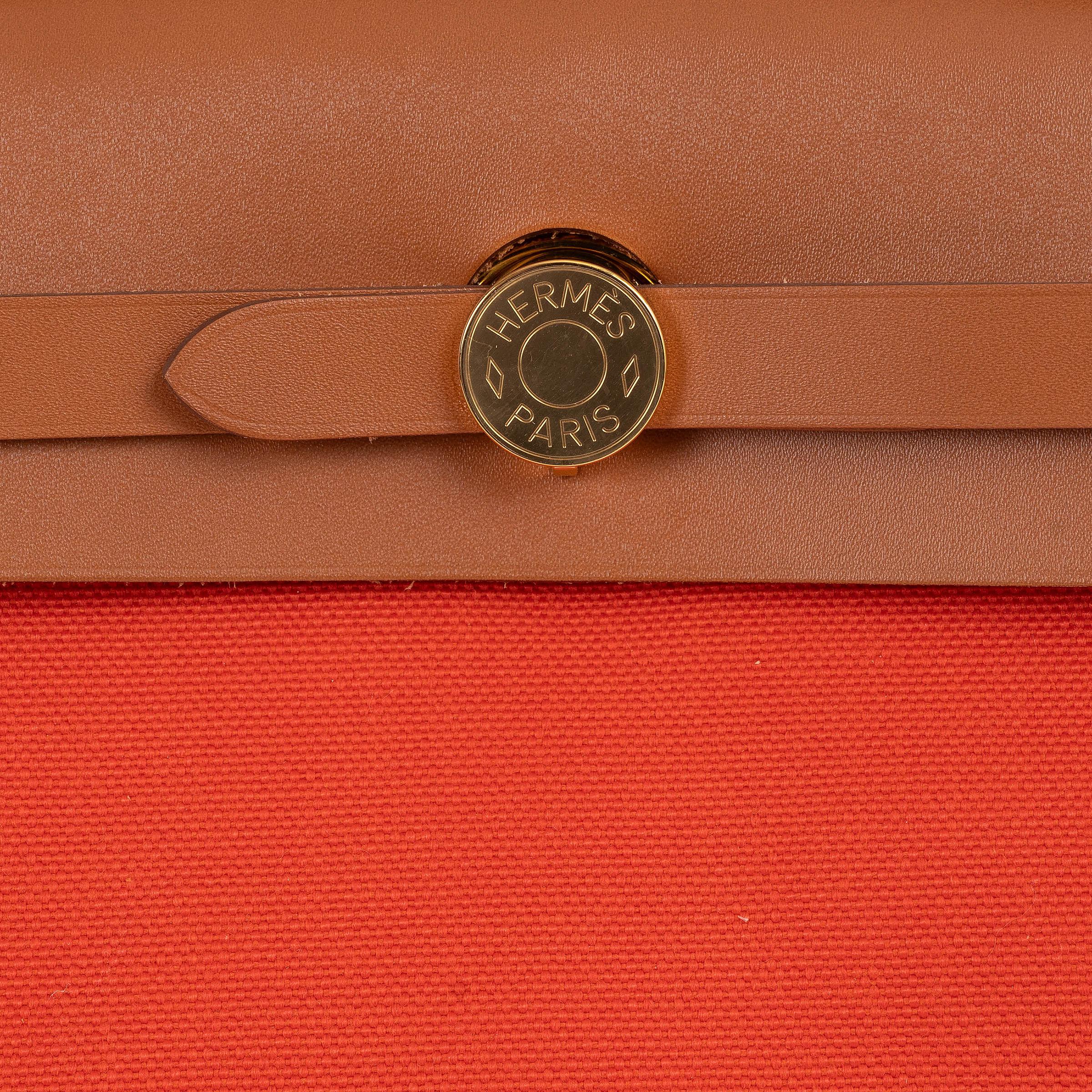 Borsa HERMES arancione Mecano Fauve Toile e pelle Hunter HERBAG ZIP 31 RETROUNE in vendita 1