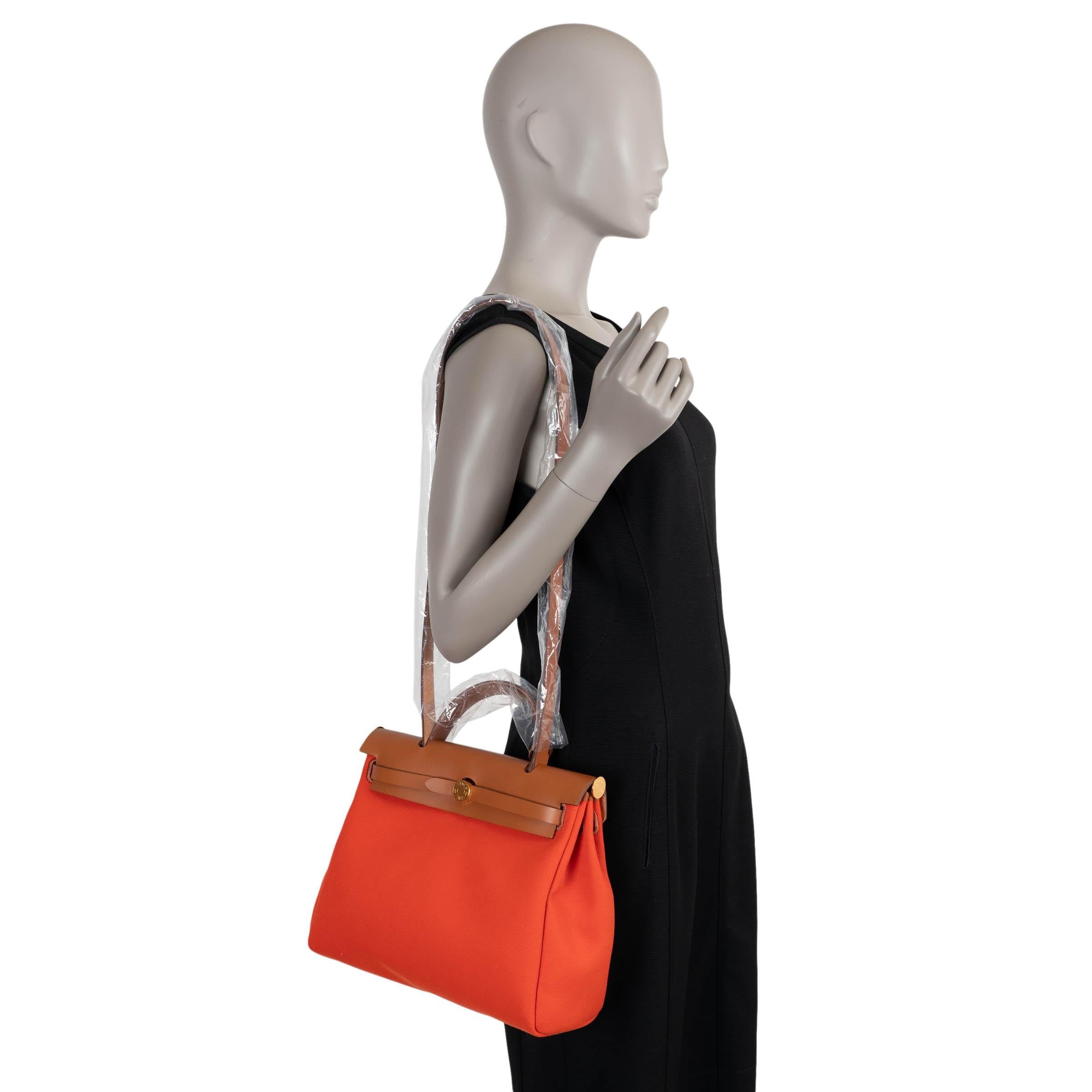 Borsa HERMES arancione Mecano Fauve Toile e pelle Hunter HERBAG ZIP 31 RETROUNE in vendita 5
