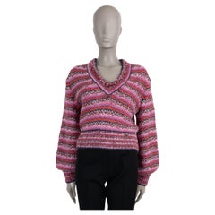 CHANEL rosa Alpaka 22A FLORENCE STRIPED V-NECK Pullover 36 XS