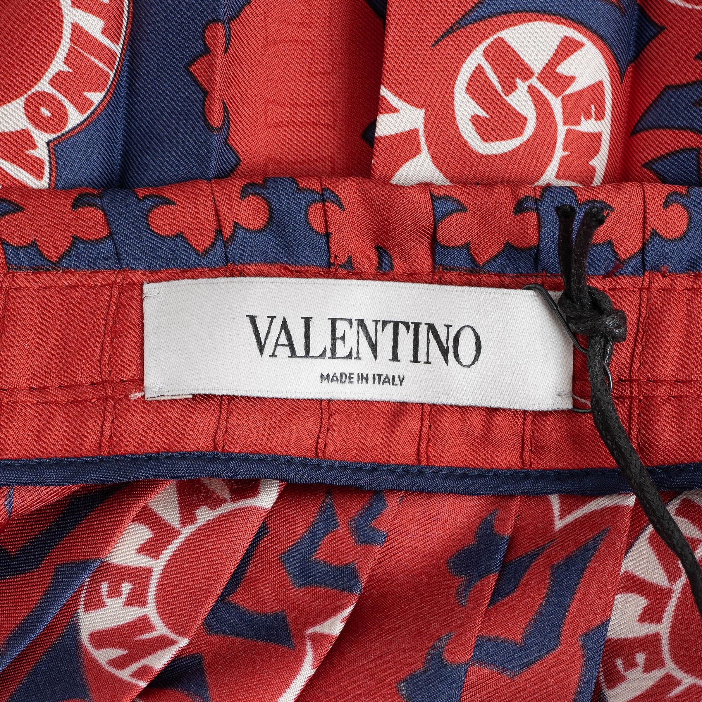 VALENTINO soie rouge 2019 BANDANA LOGO PLEATED MINI Jupe 42 M en vente 1