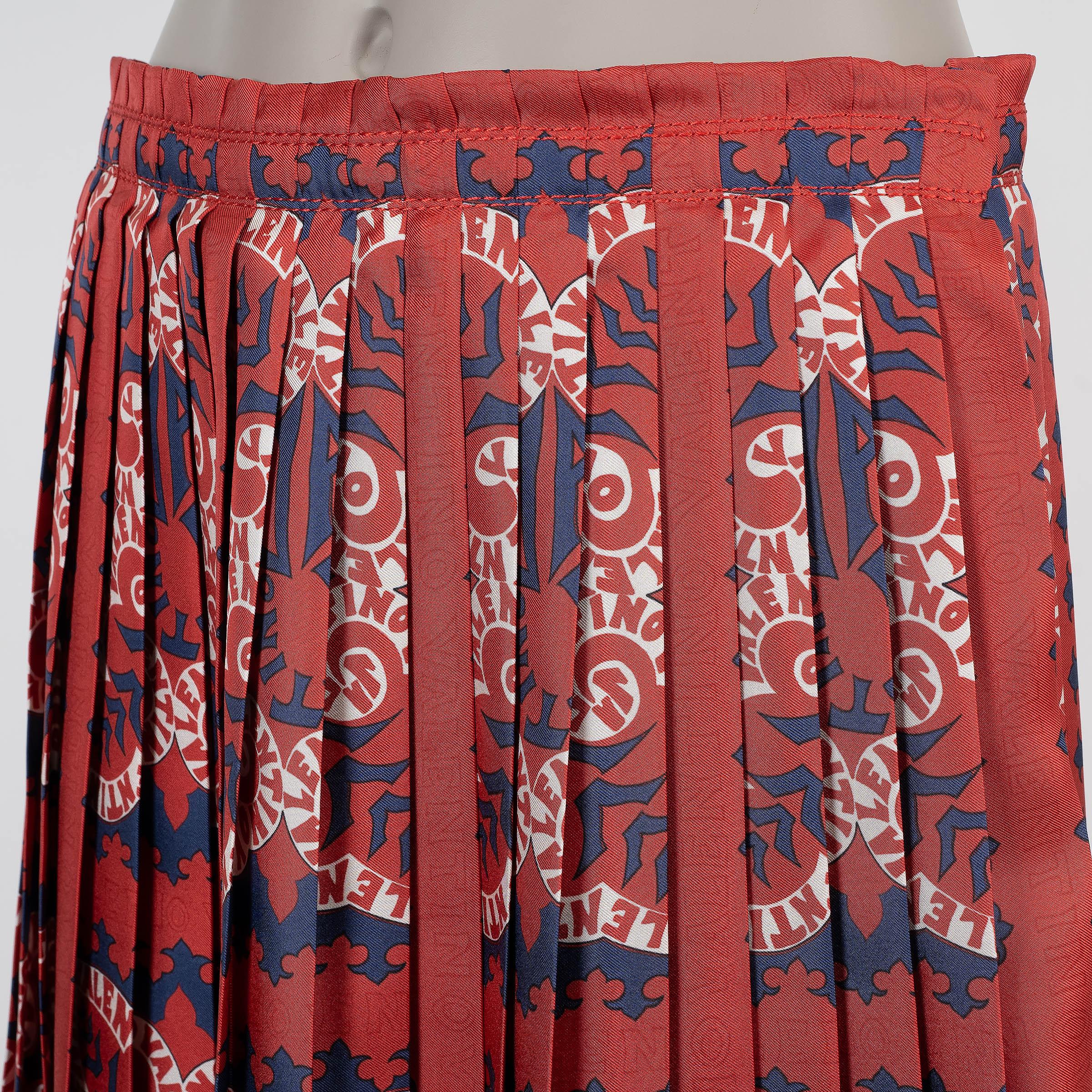 VALENTINO soie rouge 2019 BANDANA LOGO PLEATED MINI Jupe 42 M Pour femmes en vente