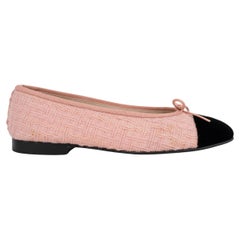 CHANEL pink TWEED & VELVET CLASSIC BALLET Flats Shoes 38.5 fit 38
