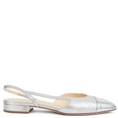 Chanel argento metallizzato e iridescente 22C LEATHER SLINGBACK Flats Scarpe 39