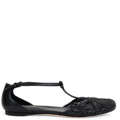 BOTTEGA VENETA cuero negro 2015 WOVE T-STRAP BALLET Flats Zapatos 37