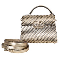 VALENTINO gold leather VSLING MINI WOVEN Bag