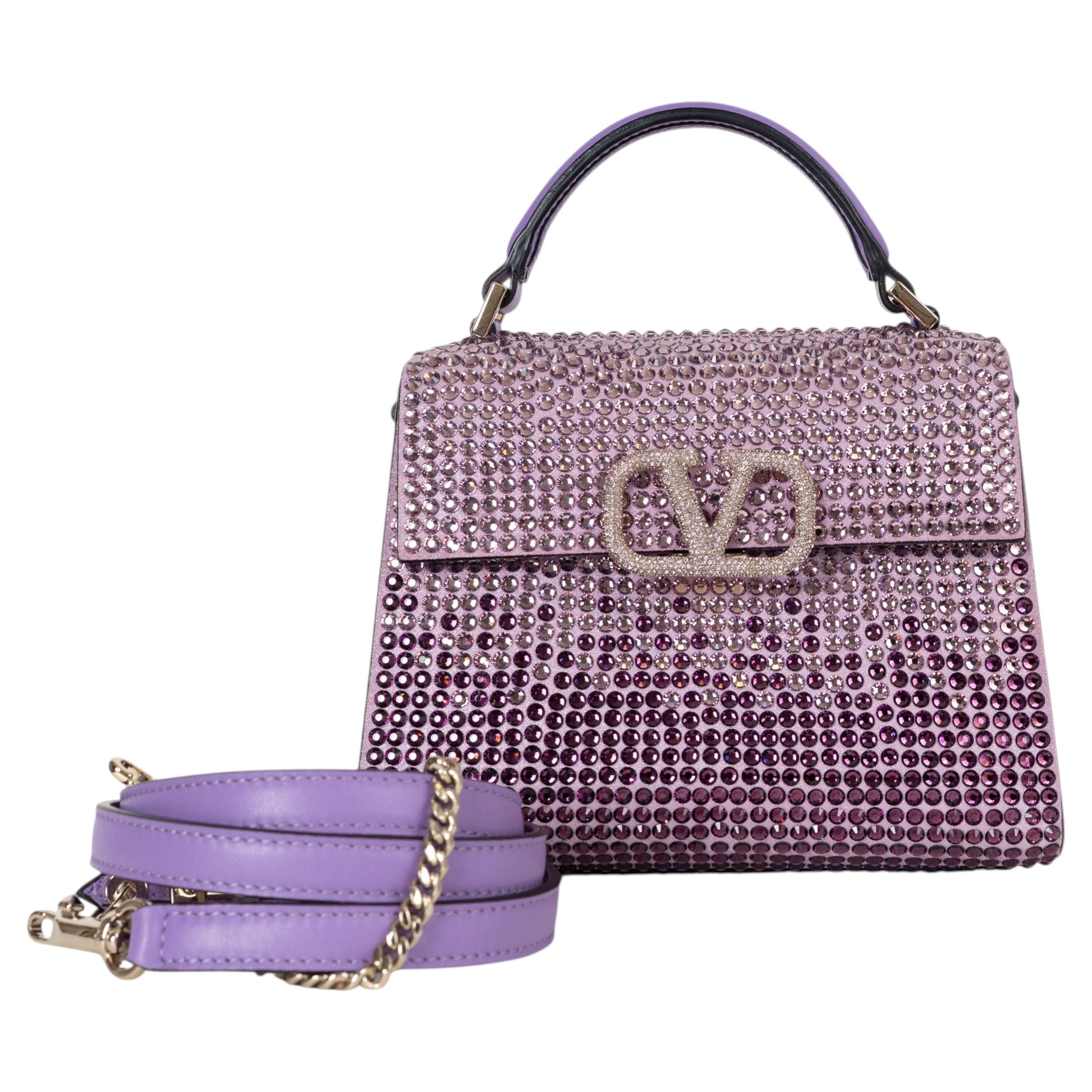 Borsa VSLING MINI CRYSTAL di VALENTINO in pelle viola sfumato in vendita