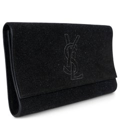 SAINT LAURENT black suede BELLE DU JOUR GLITTER Clutch Bag