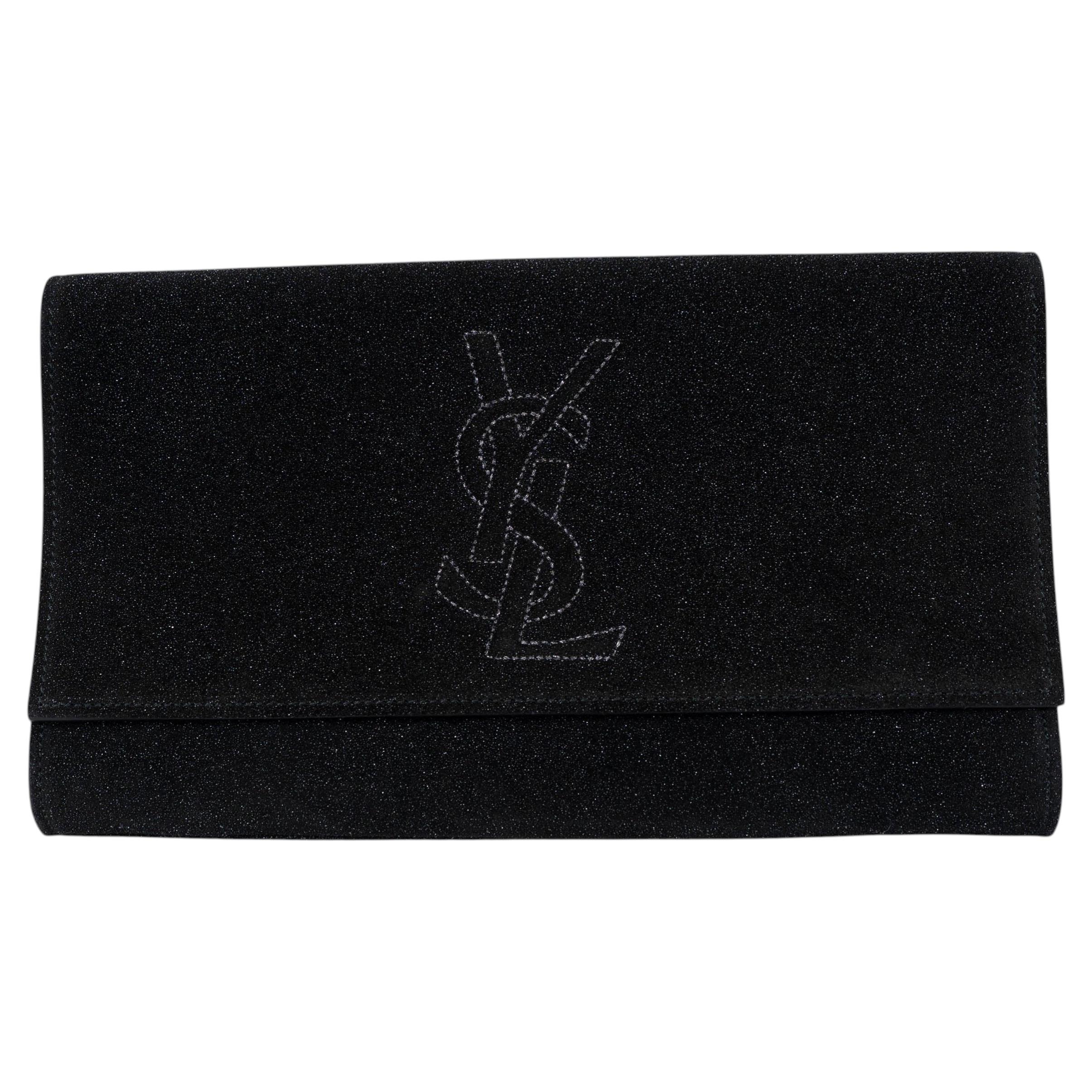 Pochette SAINT LAURENT in camoscio nero BELLE DU JOUR GLITTER