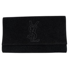 SAINT LAURENT black suede BELLE DU JOUR GLITTER Clutch Bag