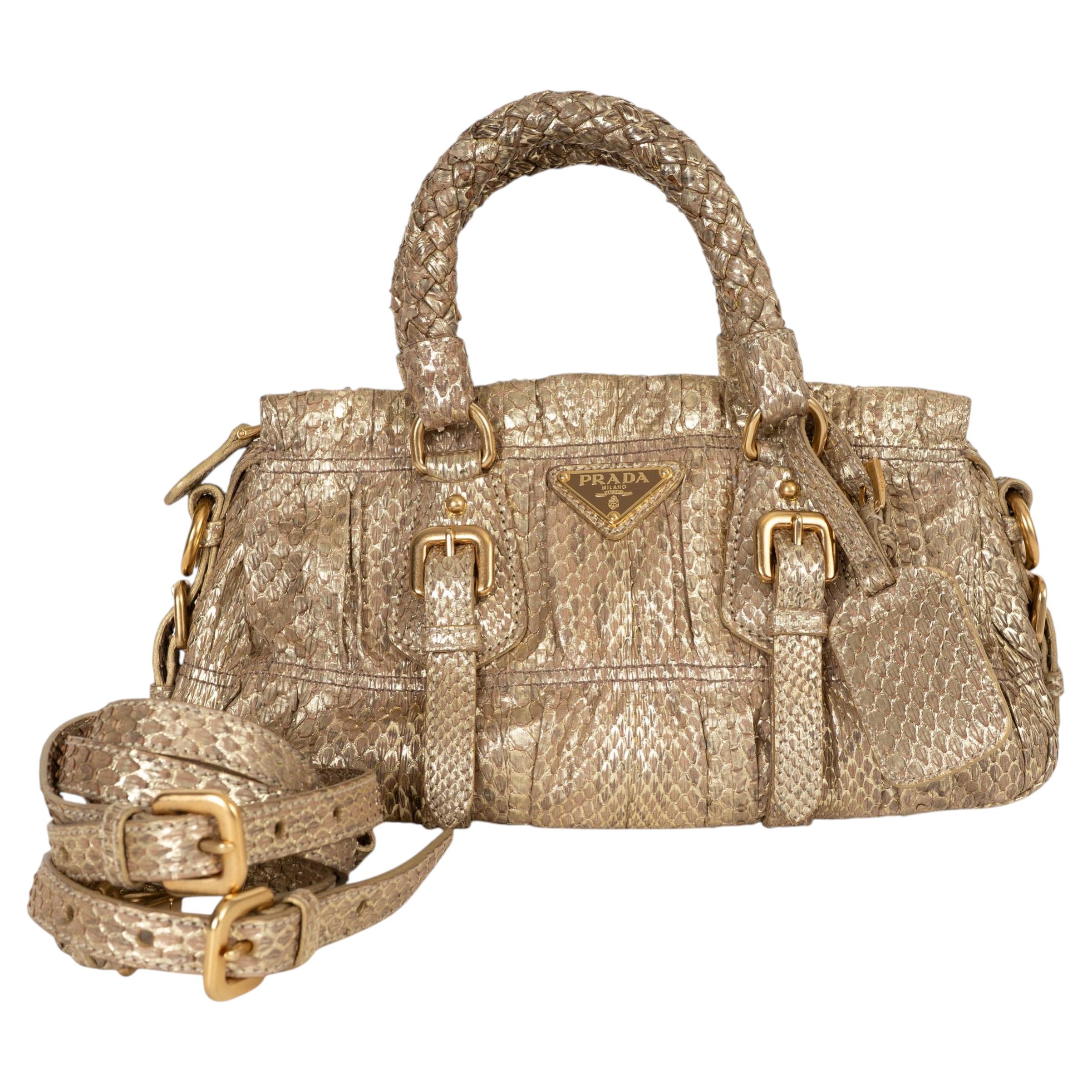 PRADA metallic gold GAUFRE SMALL PYTHON Bag For Sale