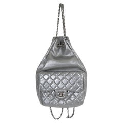 CHANEL metallic silver leather 16C SEOUL SMALL Backpack Bag