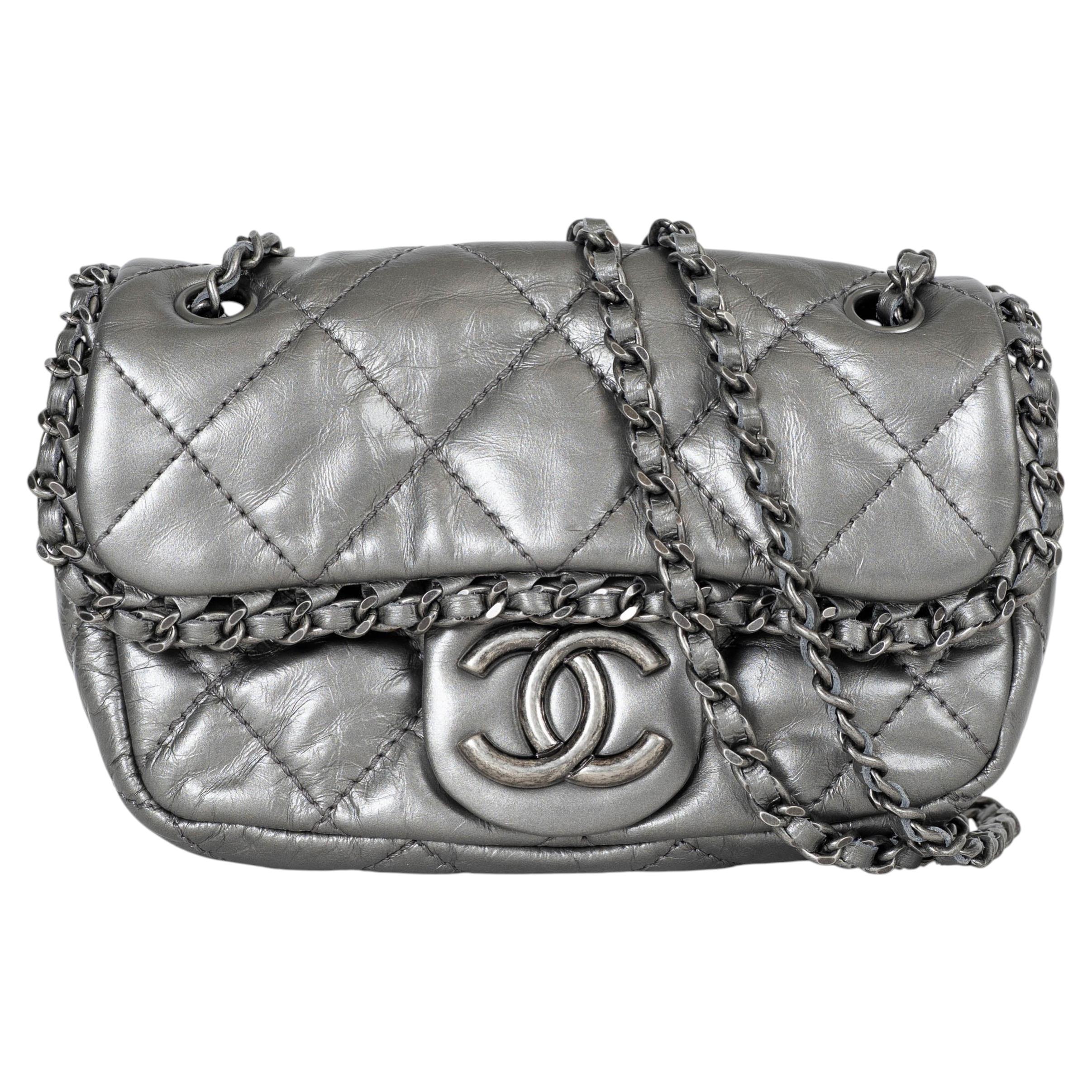 CHANEL metallic silver leather 11S CHAIN ME MINI Bag