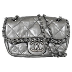 CHANEL metallic silver leather 11S CHAIN ME MINI Bag