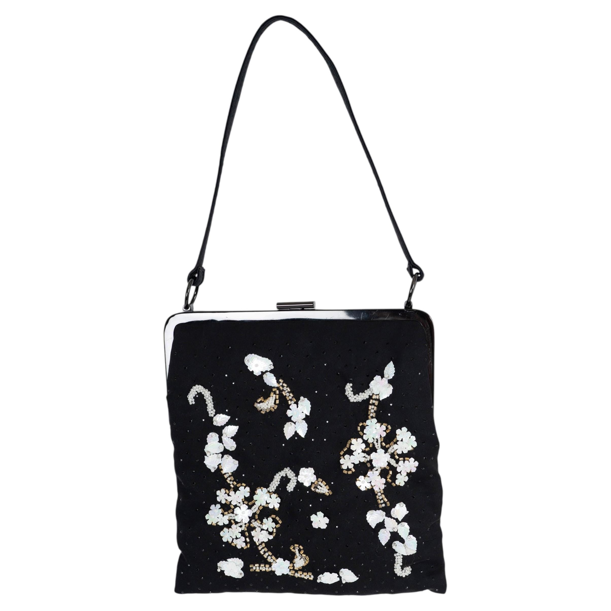 Sac de soirée DOLCE & GABBANA en soie noire à motif floral et perles