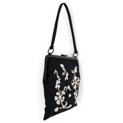 DOLCE & GABBANA black silk BEADED FLORAL Evening Bag