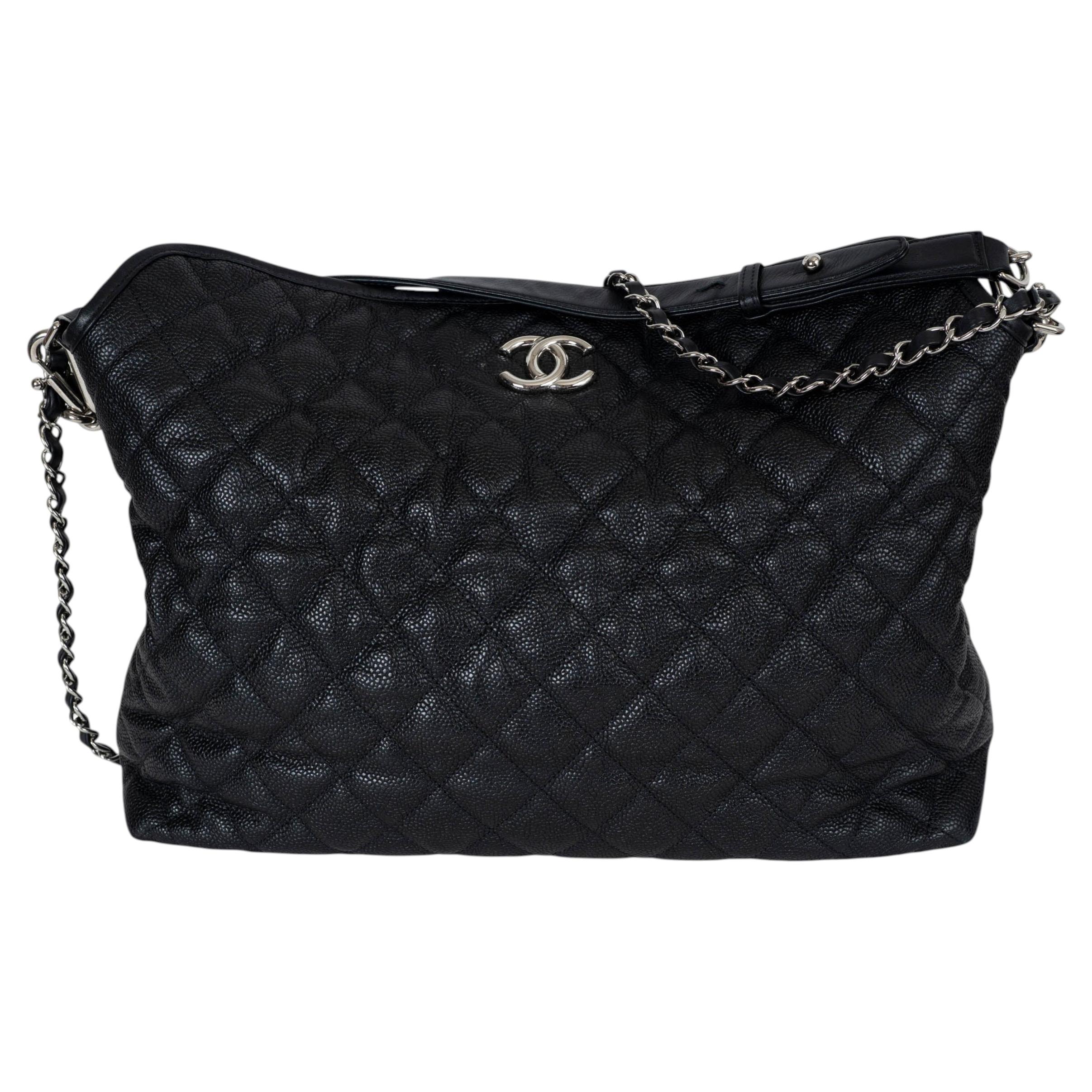 CHANEL black Caviar leather 12C FRENCH RIVIERA HOBO Bag
