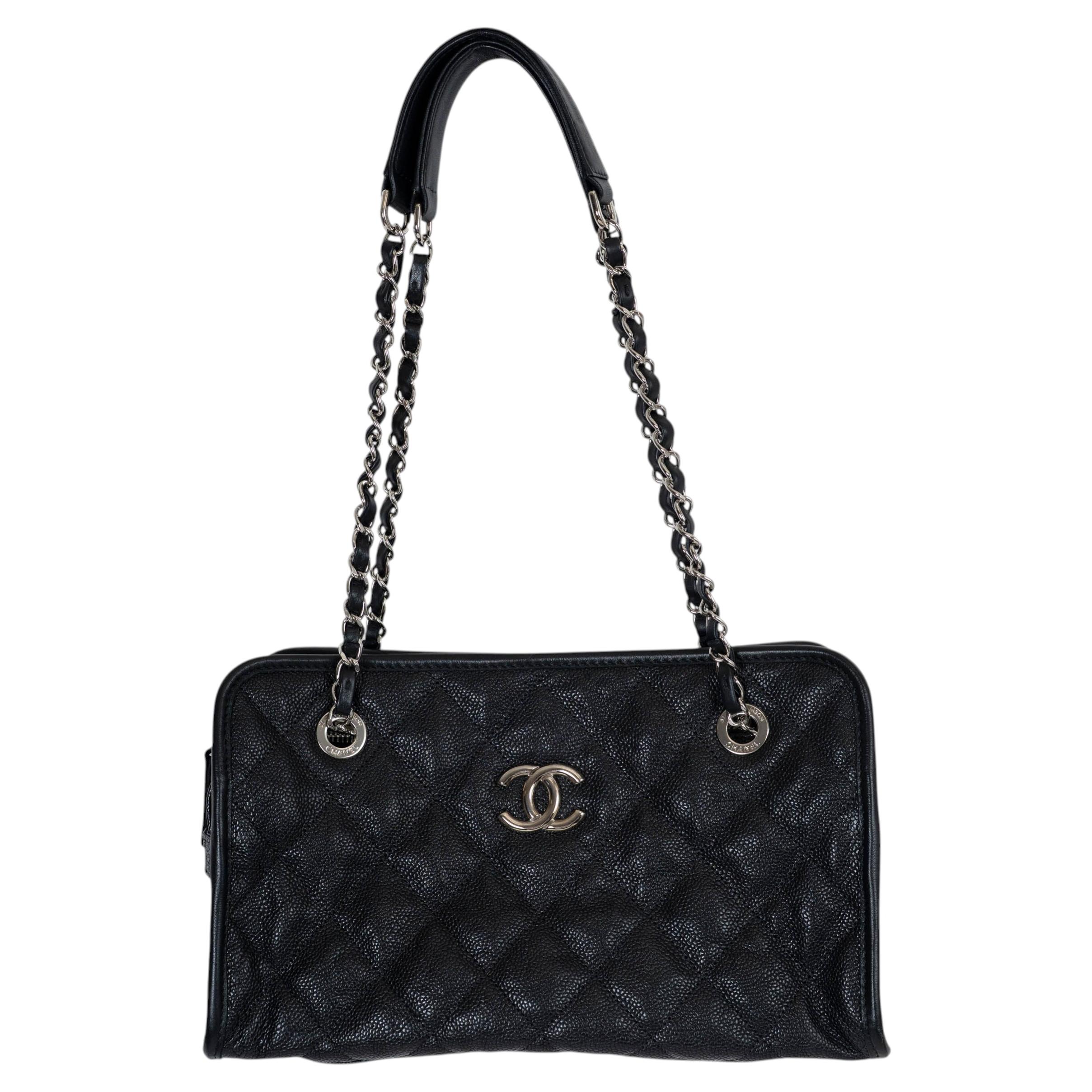 CHANEL black Caviar leather 12C FRENCH RIVIERA Shoulder Bag