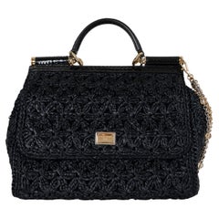 DOLCE & GABBANA black raffia 2016 SICILY MEDIUM CROCHET Bag