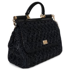 DOLCE & GABBANA black raffia 2016 SICILY MEDIUM CROCHET Bag