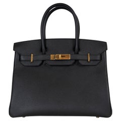 HERMES black Epsom leather BIRKIN 30 Bag Ghw