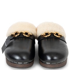 SAINT LAURENT black leather TOFF 15 SHEARLING LINED Clogs Shoes 40.5 fit 39.5