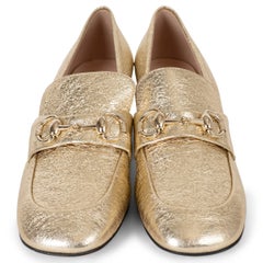GUCCI Platino gold leather LADY HORSBIT LOAFER Pumps Shoes 38.5