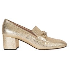 GUCCI Platino gold leather LADY HORSBIT LOAFER Pumps Shoes 38.5