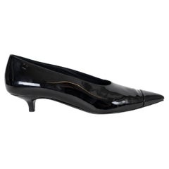 CHANEL black patent leather 22K KITTEN HEEL Pumps Shoes 39 fit 38.5 G39535