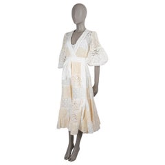 Robe portefeuille ZIMMERMANN en ramie blanche et beige, modèle PATCHWORK LACE 2022, taille 0 XS