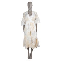 Vestido cruzado de encaje patchwork de ramio blanco y beige de ZIMMERMANN, colección 2022, talla 0 XS
