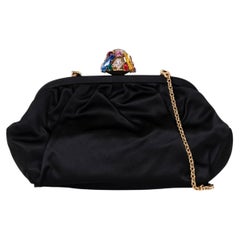 DOLCE & GABBANA black silk 2011 CRYSTAL KISSLOCK SATIN FRAME Bag