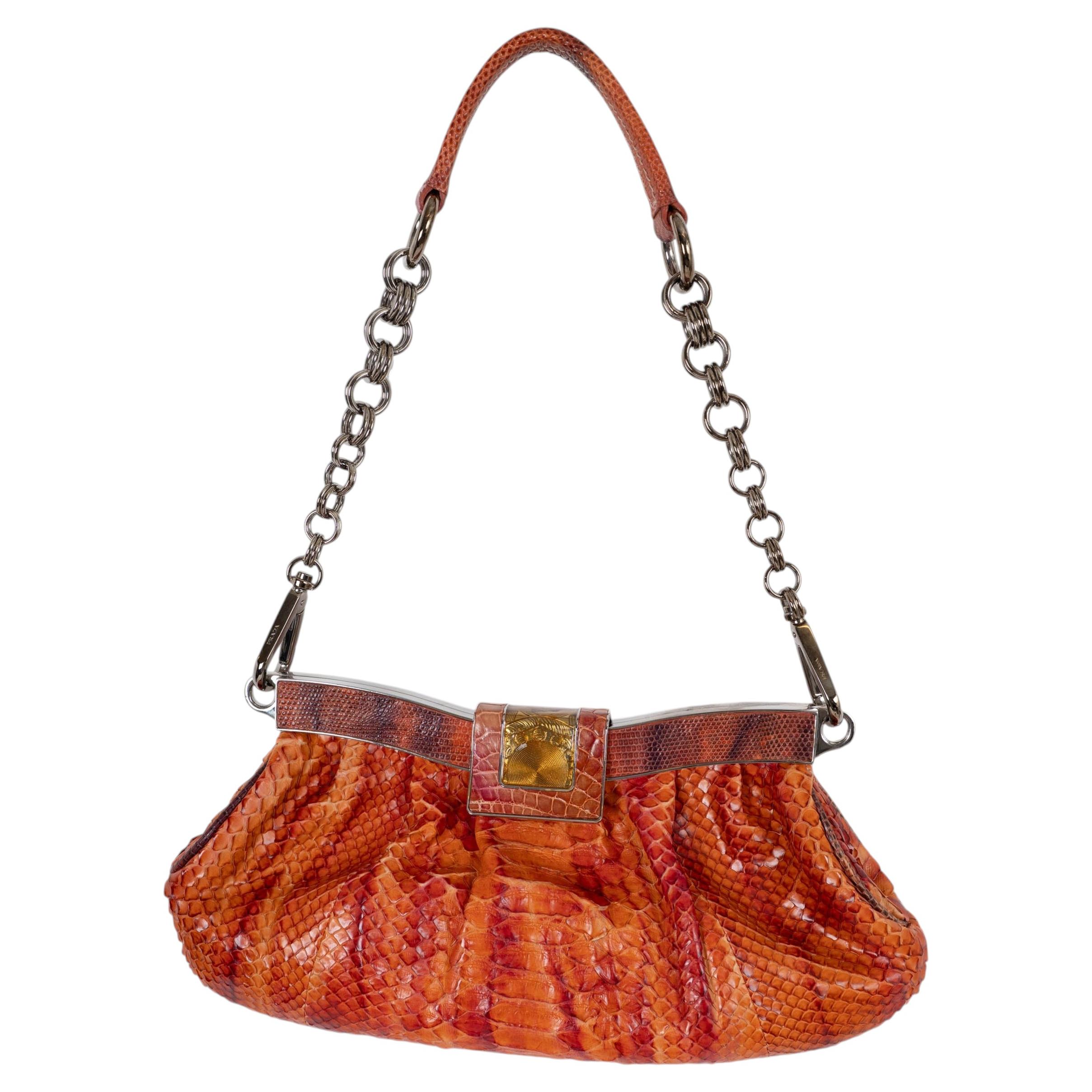 PRADA orangefarbene „SKIPPER LIZARD TRIM PYTHON“-Tasche, 2004 im Angebot