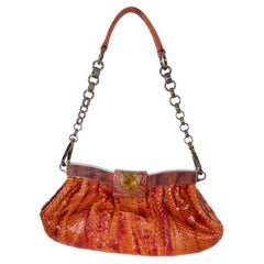 Sac PRADA orange 2004 SKIPPER en python avec finitions en lézard