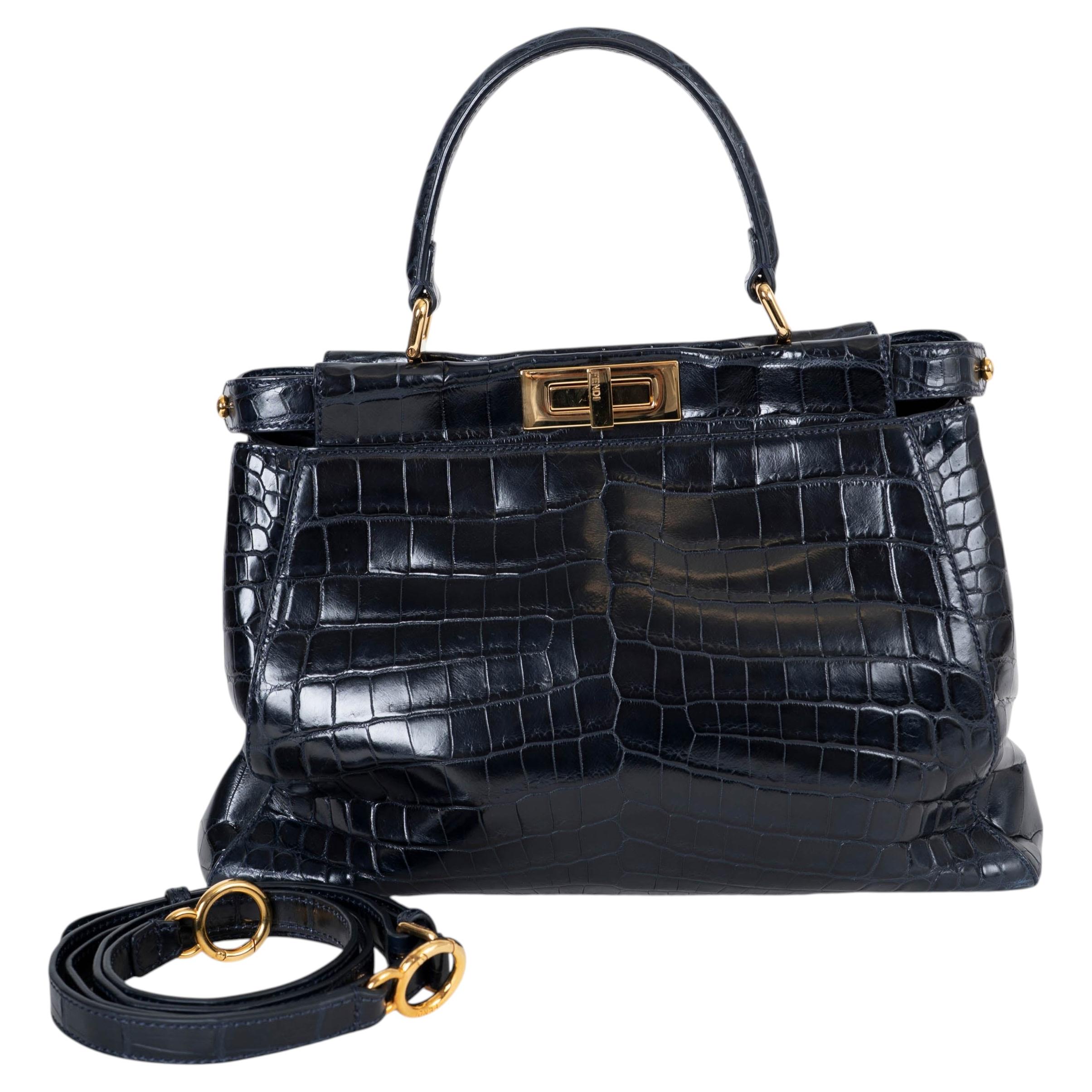 FENDI midnight blue PEEKABOO ISEEU MEDIUM CROCODILE Bag