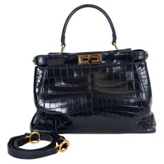 FENDI midnight blue PEEKABOO ISEEU MEDIUM CROCODILE Bag