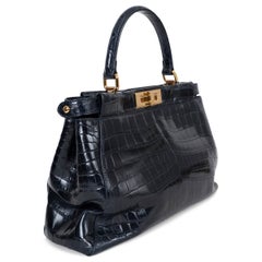 FENDI midnight blue PEEKABOO ISEEU MEDIUM CROCODILE Bag
