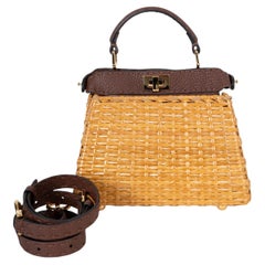 FENDI natural & chocolate PEEKABOO ISEEU PETITE WICKER Bag