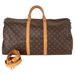 LOUIS VUITTON brown Monogram canvas KEEPALL 55 BANDOULIERE Duffle Bag