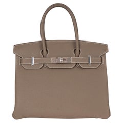 HERMES Etoupe grey Togo leather BIRKIN 30 Bag Phw