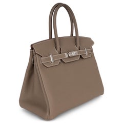 HERMES Etoupe grey Togo leather BIRKIN 30 Bag Phw