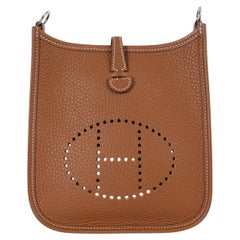 HERMES Gold camel Clemence leather EVELYNE 16 TPM Bag Ghw