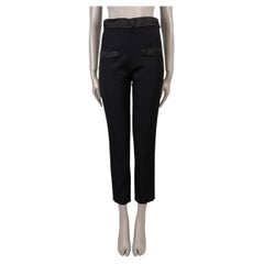 CHANEL black wool 22A FLORENCE SATIN TRIM STRAIGHT Pants 36 XS