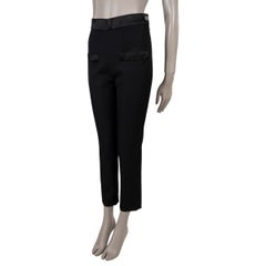 CHANEL black wool 22A FLORENCE SATIN TRIM STRAIGHT Pants 36 XS