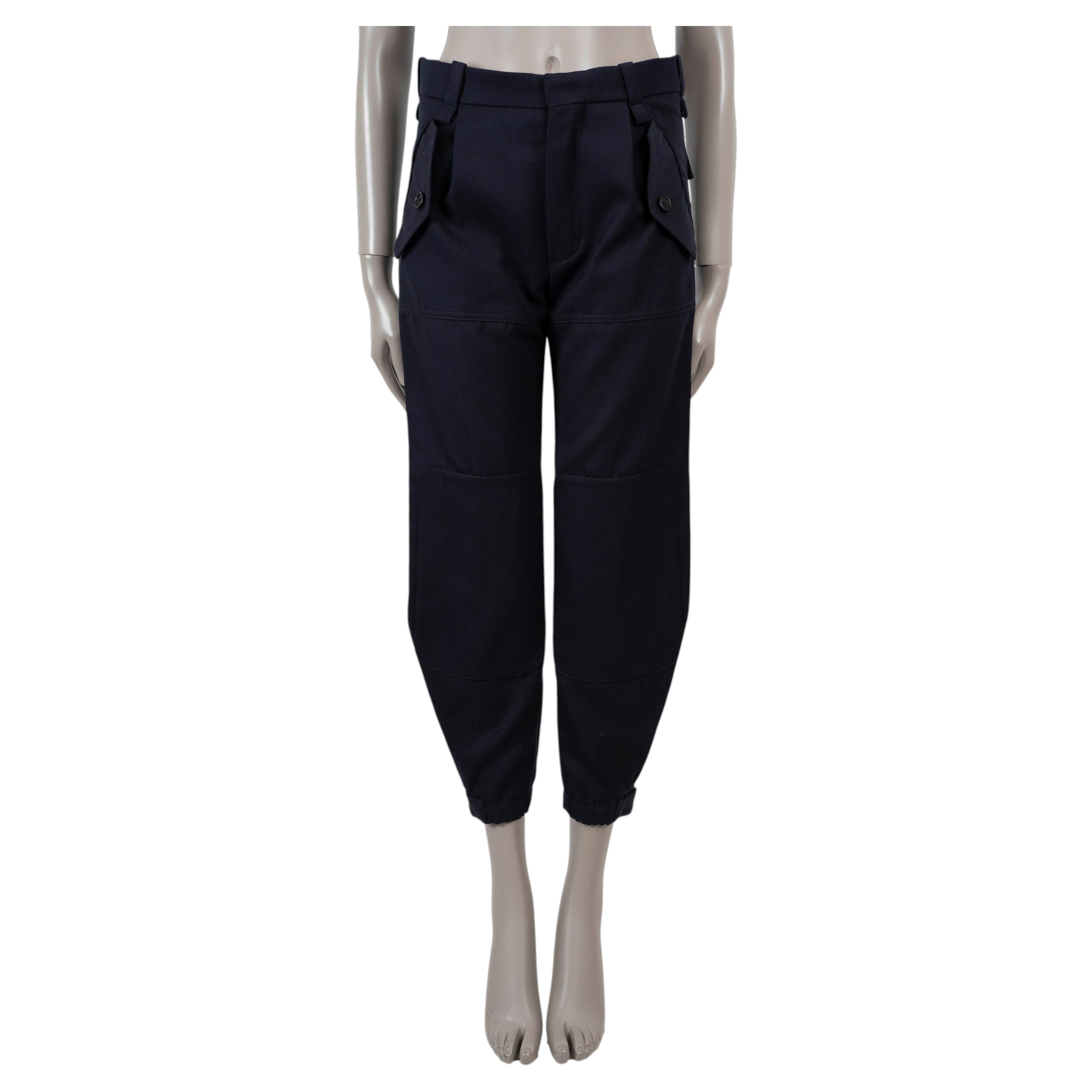 CHLOE navy blue wool 2018 SERGE CROPPED CARGO Pants 36 XS For Sale