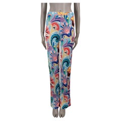 ETRO light blue multi viscose 2024 PAISLEY HIGH WAISTED FLARED Pants 44 L