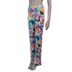 ETRO light blue multi viscose 2024 PAISLEY HIGH WAISTED FLARED Pants 44 L