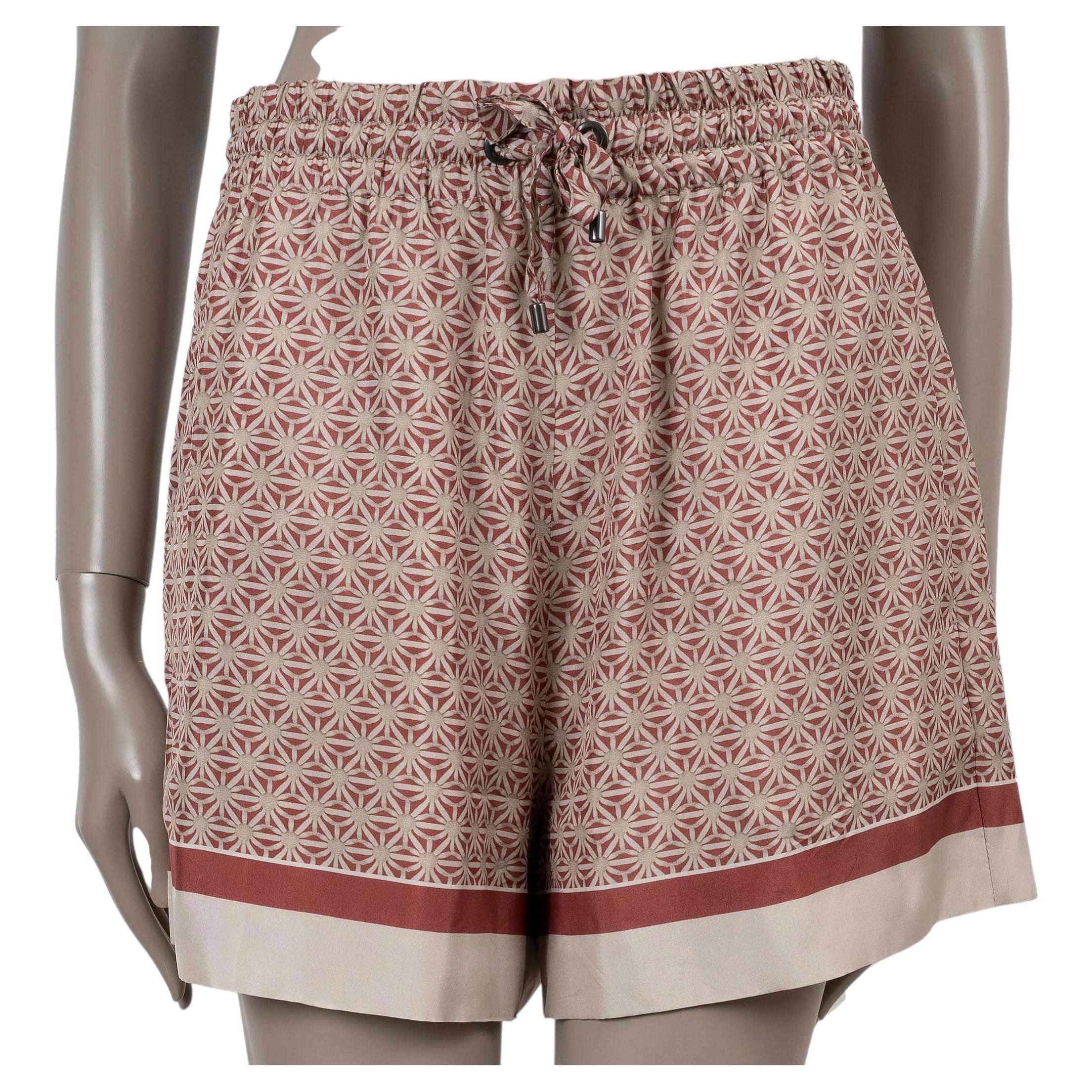 BRUNELLO CUCINELLI rust red silk 2023 FLORAL MINI SHORTS Pants 40 S For Sale