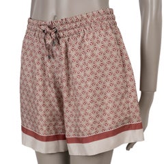 BRUNELLO CUCINELLI: pantalones cortos mini con estampado floral de seda en rojo óxido, colección 2023, talla 40 S